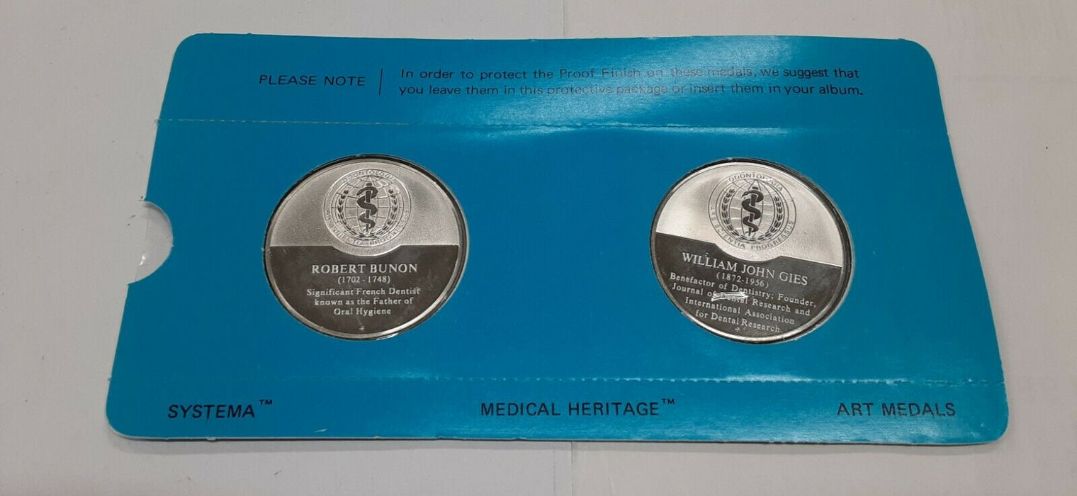 History of Dentistry .925 Silver PF Medals Franklin Mint- R.Bunon/WJ.Gies