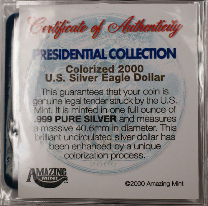 2000 American Silver Eagle (ASE) Al Gore Election UNC Colorized Coin 1 Oz