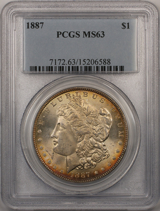 1887 Morgan Silver Dollar $1 Coin PCGS MS-63 Light Toning (BR-20 E)