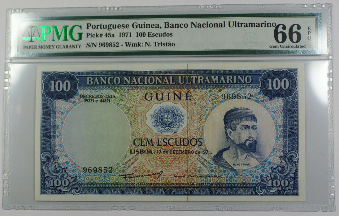 1971 Portuguese Guinea 100 Escudos Note Pick# 45a PMG 66 Gem UNC EPQ