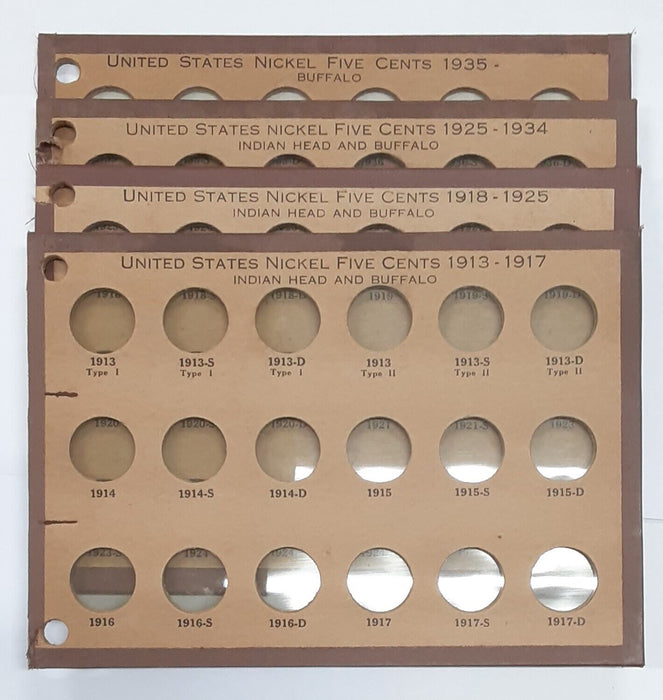 Empty Vintage Nat'l Coin Pages/W Raymond -Buffalo Nickels Complete No.358A-358D