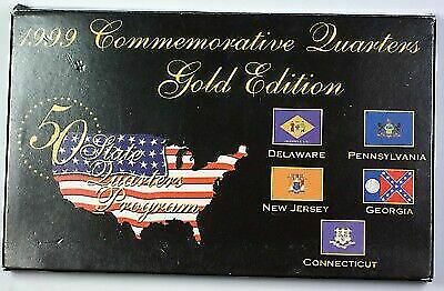 1999 Commemorative Quarters Gold Plated Set 5 Coins Total in Case W/ COA