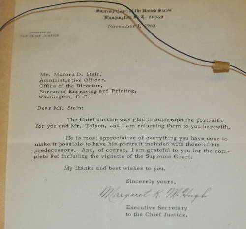 Chief Justice Earl Warren Autograph to BEP Director