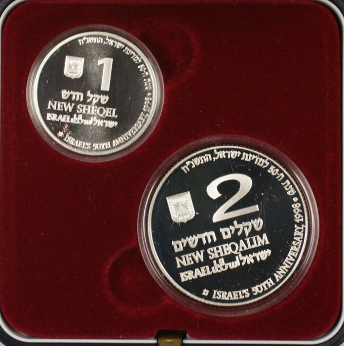 1998 Israel New Sheqalim Jubilee Year 2 Coin Silver Proof & UNC Set NO COA