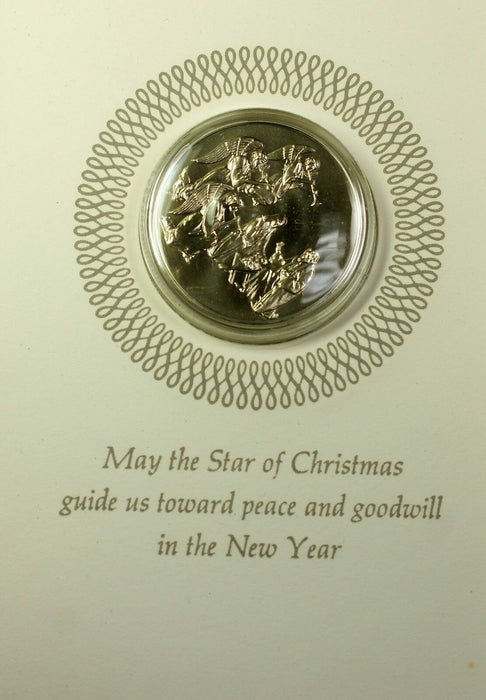 1970 Franklin Mint Christmas Brass Proof Medal Mary and Joseph Nice Card