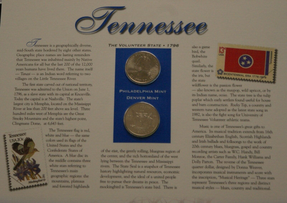 Tennessee 2002 P&D Quarter for Anniversery of Statehood Bonus Stamp