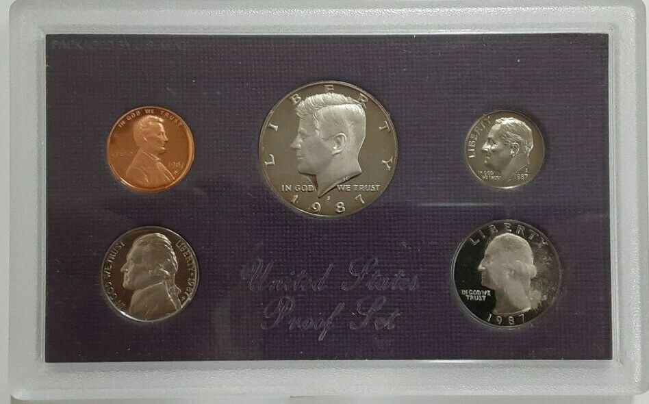 1987 US Mint Clad Gem Proof Set 5 Coins in Original Mint Holder - NO Box and COA