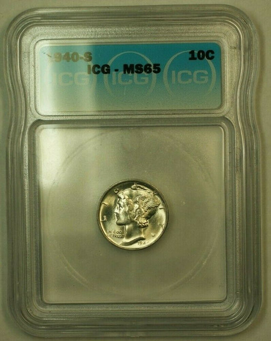 1940-S Silver Mercury Dime 10c Coin ICG MS-65 C