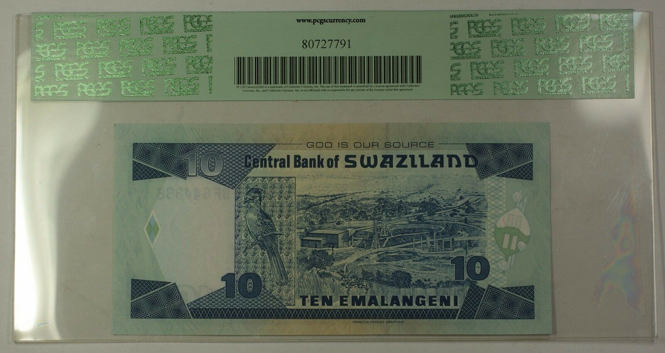 1.4.2006 Swaziland Central Bank 10 Emalangeni Note SCWPM#29c PCGS Gem New 65 PPQ