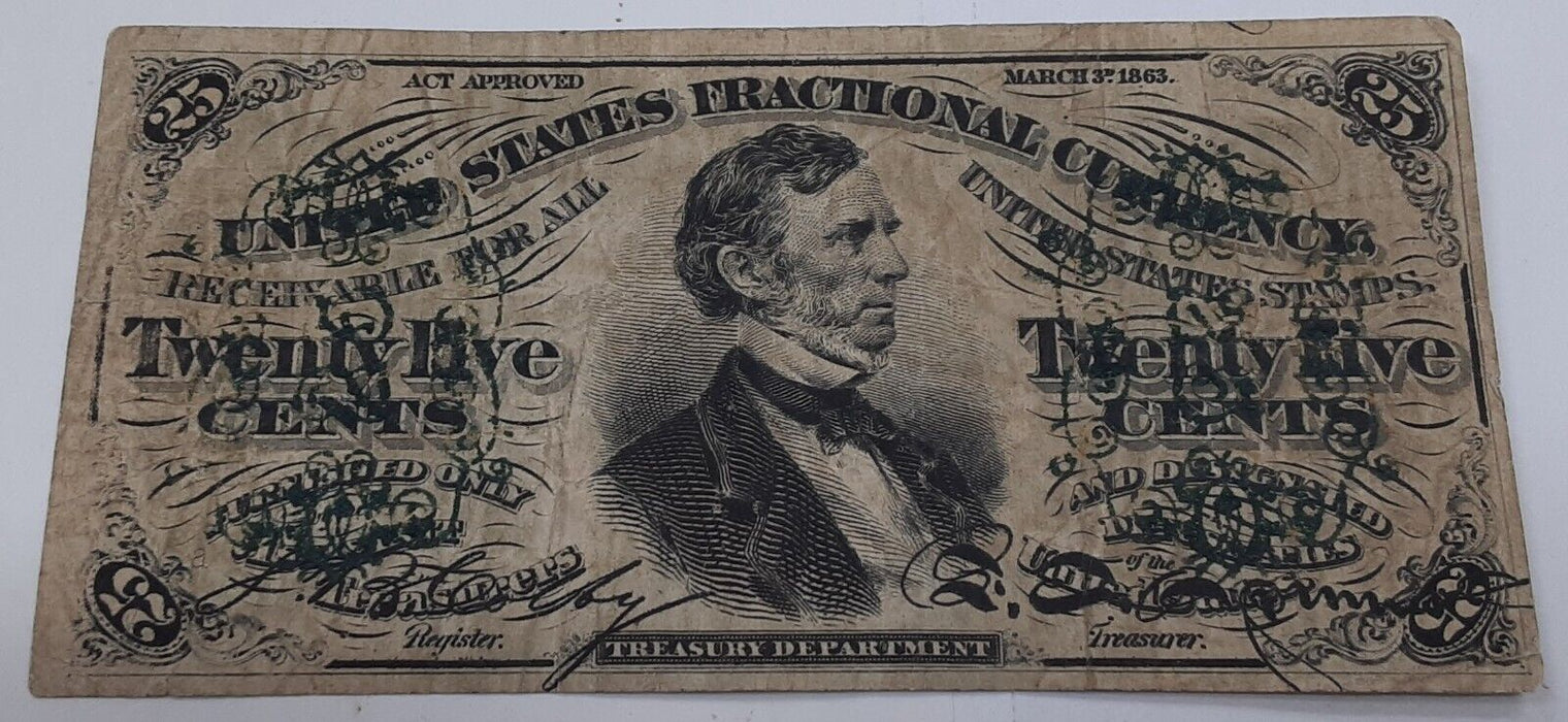 3rd Issue Fractional Currency 25 Cent Note Fessenden Fr. 1294  VF