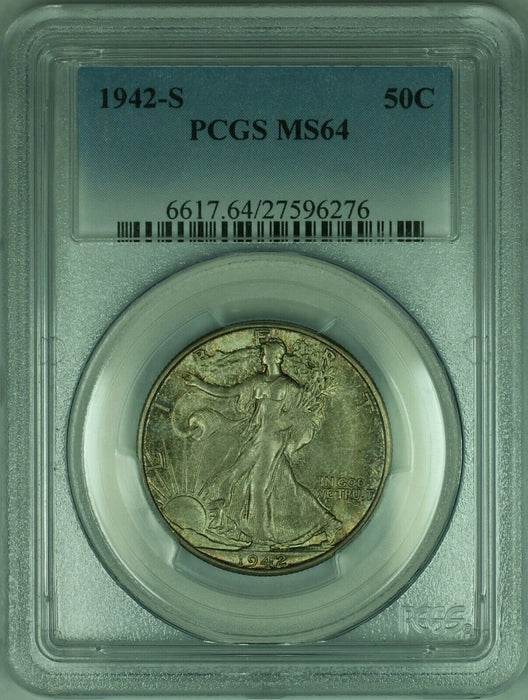 1942-S Walking Liberty Silver Half Dollar 50c PCGS MS-64 Attractive Toning (30)