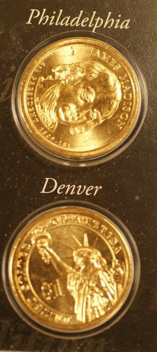 2008 P & D James Madison Presidential Gold Edition UNC Set $1 Dollar Coins