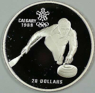 1987 Canada $20 Proof 1988 Calgary Olympic .925 Silver Coin- Curling-w/Capsule
