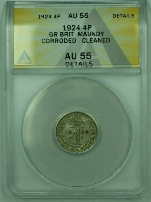 1924 Great Britain Maundy 4P Pence ANACS AU-55 Details Cleaned Corroded