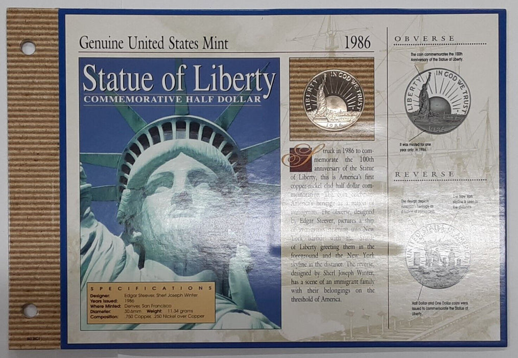 1986-S Clad PF Statue of Liberty Half Dollar Gem Proof in Info Card - See Photos