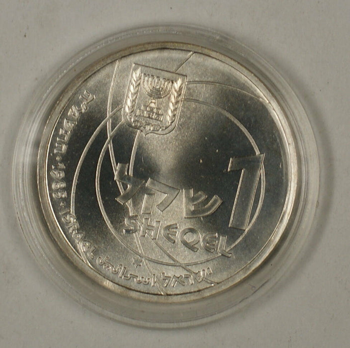 1985 Israel 1 Sheqel Silver BU Independence Day Sci. Achievements Coin in Case