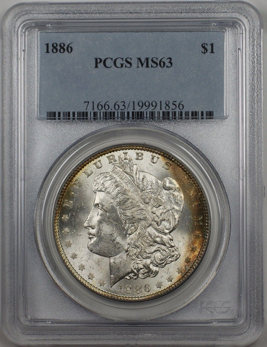 1886 Morgan Silver Dollar $1 Coin PCGS Lightly Toned MS-63 (BR-19 D)