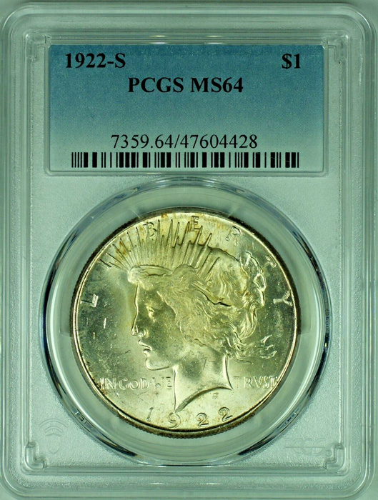 1922-S Peace Silver Dollar $1 Coin PCGS MS 64 (48)