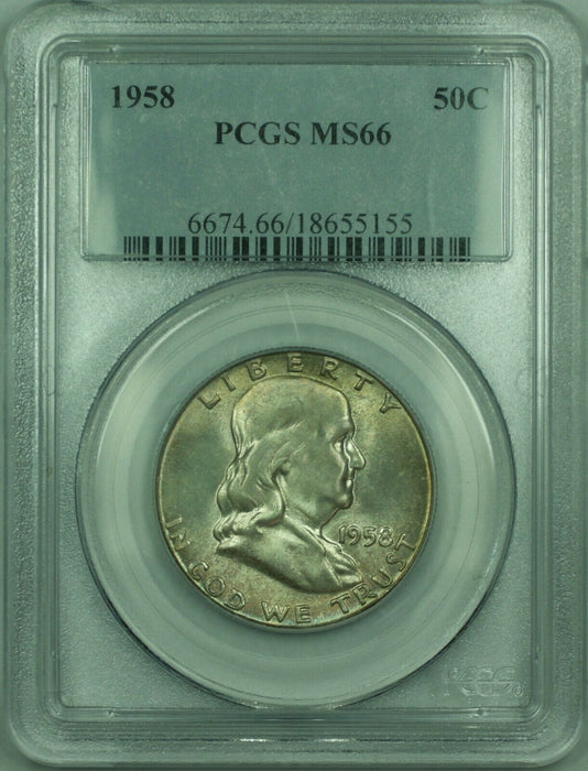 1958 Franklin Silver Half Dollar 50c PCGS MS-66 Beautiful Mint Set Toning (30)