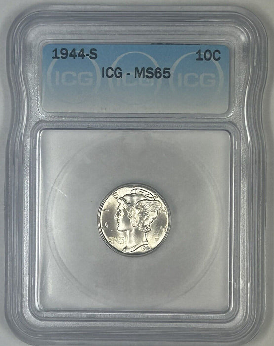 1944-S Mercury Silver Dime 10c Coin ICG MS 65 (Near FB) (54) D