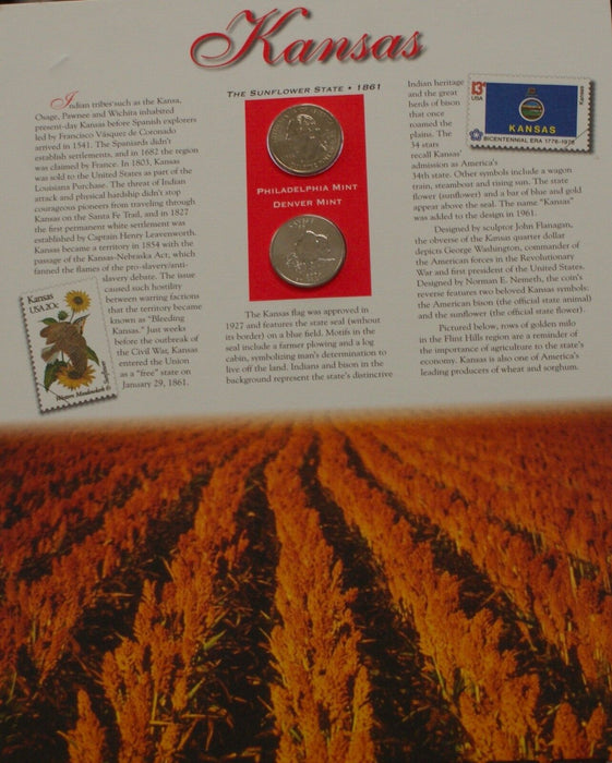 Kansas 2005 P&D Quarter for Anniversery of Statehood Bonus Stamp