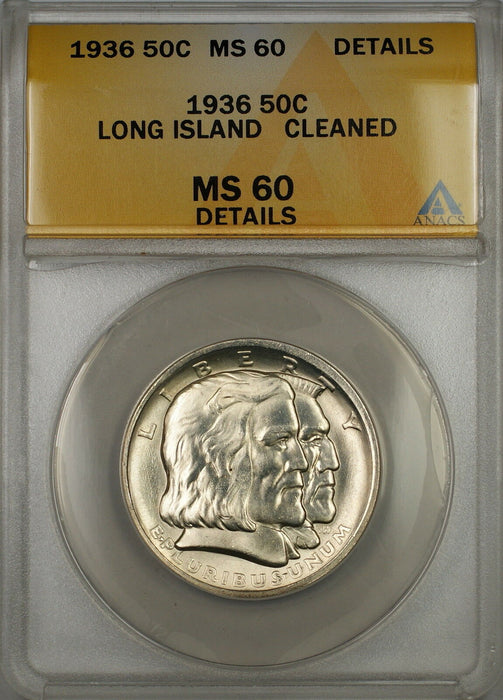 1936 Long Island Commem Silver Half 50c ANACS MS-60 Details (Better Coin) (A)