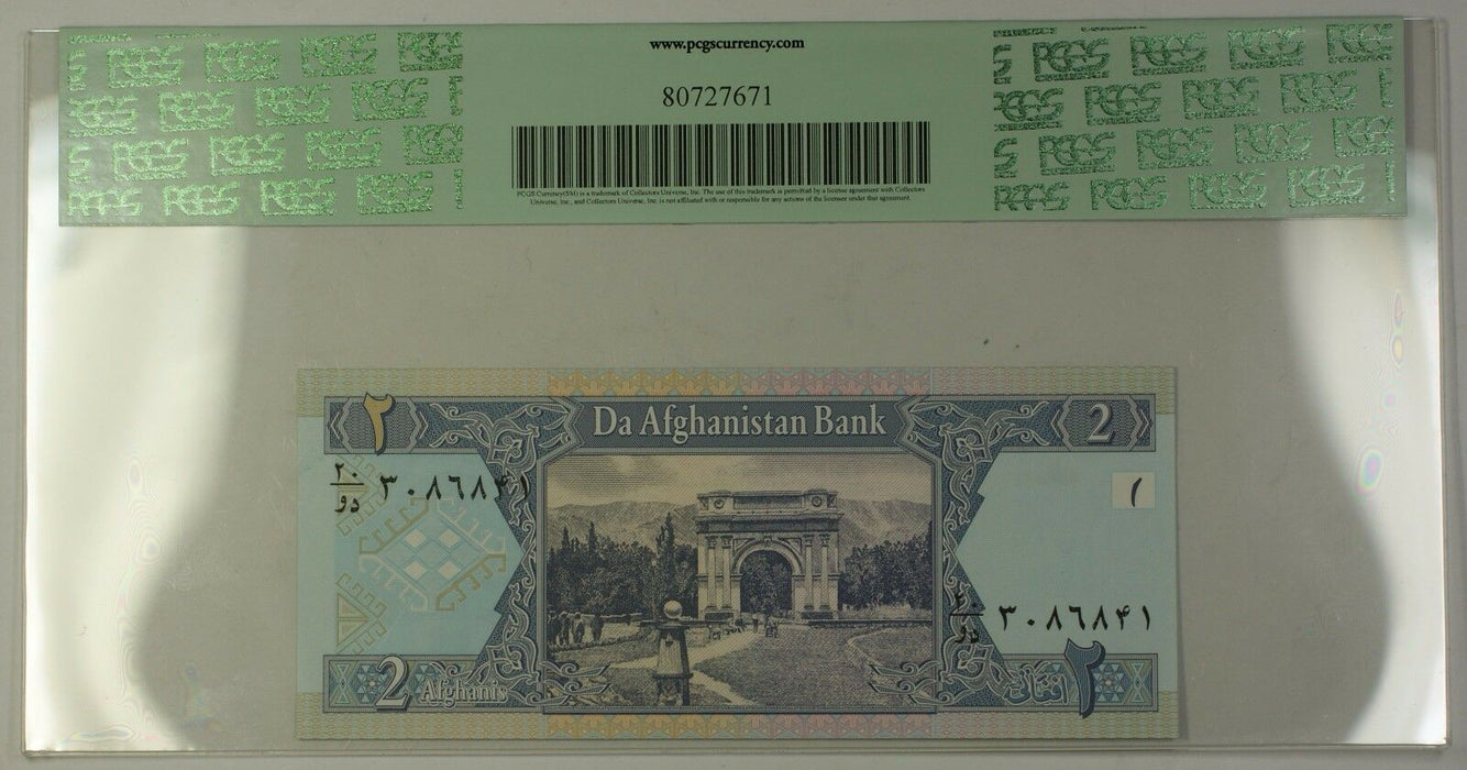 SH1381 (2002) Afghanistan 2 Afghanis Bank Note SCWPM# 65a PCGS GEM New 66 PPQ