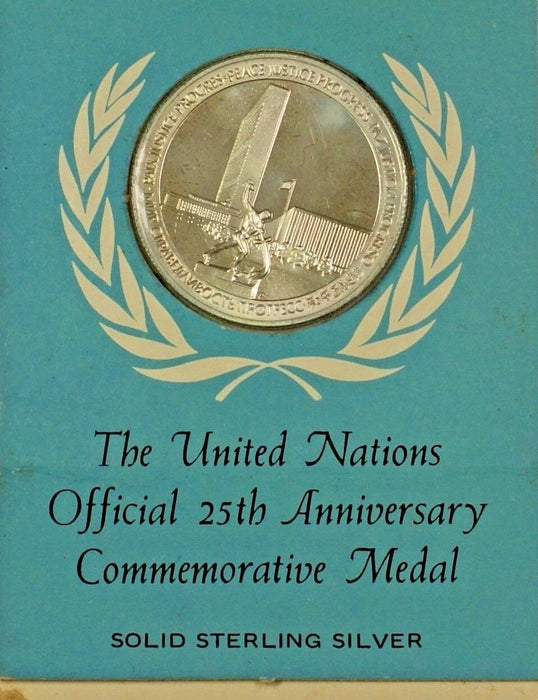 Franklin Mint United Nations 25th Ann Sterling Silver Medal Unusual Holder