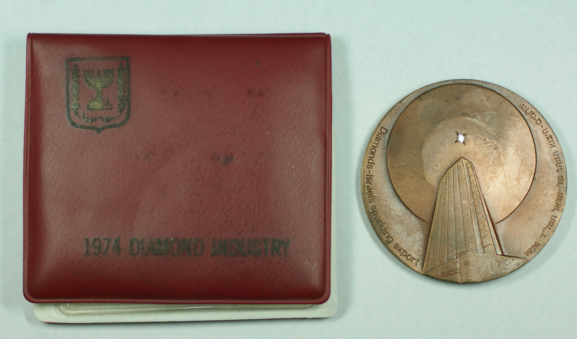 1974 Diamonds Israel's Sprakling Export Large Medal w/ Real Diamond (GH) B