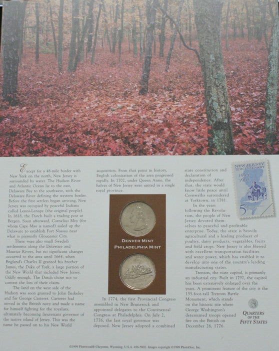 New Jersey 1999 P&D Quarter for Anniversery of Statehood Bonus Stamp