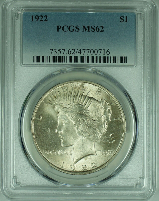 1922 Peace Silver $1 Dollar Coin PCGS MS 62+ (17) C