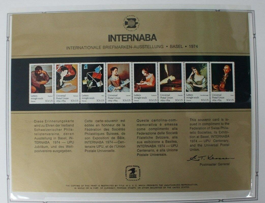 souvenir card PS 14 Internaba 1974 eight 1974 10¢ UPU stamps