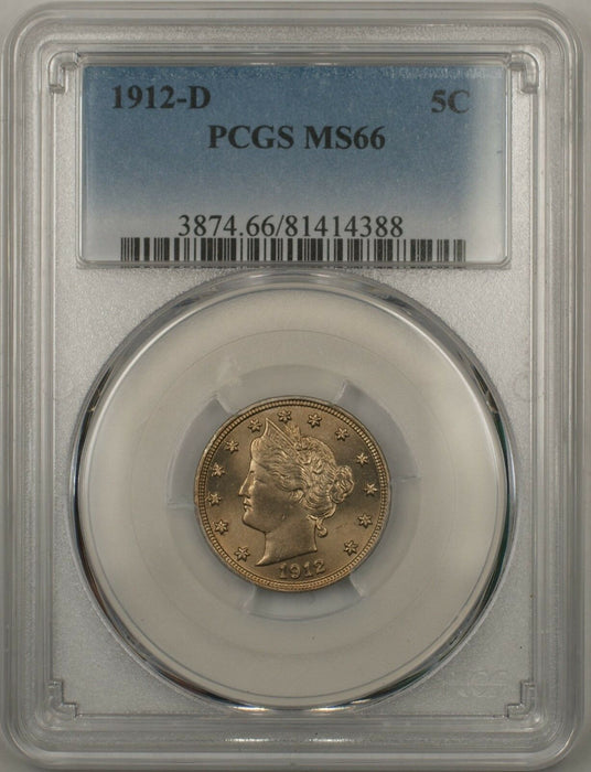1912-D 5C Liberty Head V Nickel Full Corn PCGS MS-66 (Better Coin)