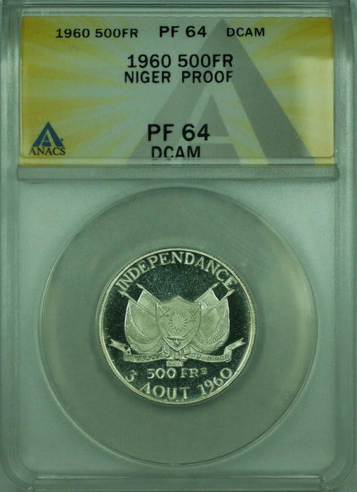 1960 500FR Niger ANACS PF 64 DCAM Commemorative 500 Francs Silver Coin KM#5