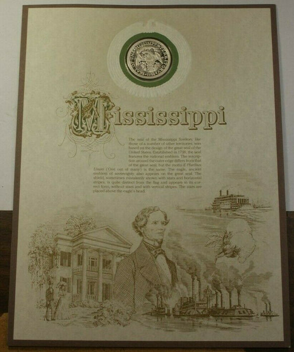 Franklin Mint Collection Silver Seal of the States Mississippi .925 Pure
