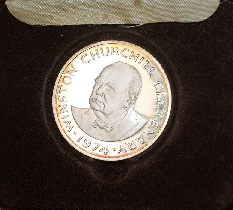 1974 Turks & Caicos Proof Silver 20 Crown Coin Centenary Winston Churchill COA