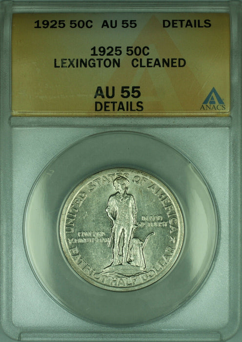 1925 Lexington Commemorative Silver Half Dollar 50c Coin ANACS AU-55 Details