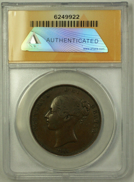1858 Great Britain 1 Penny Coin Queen Victoria ANACS EF 40