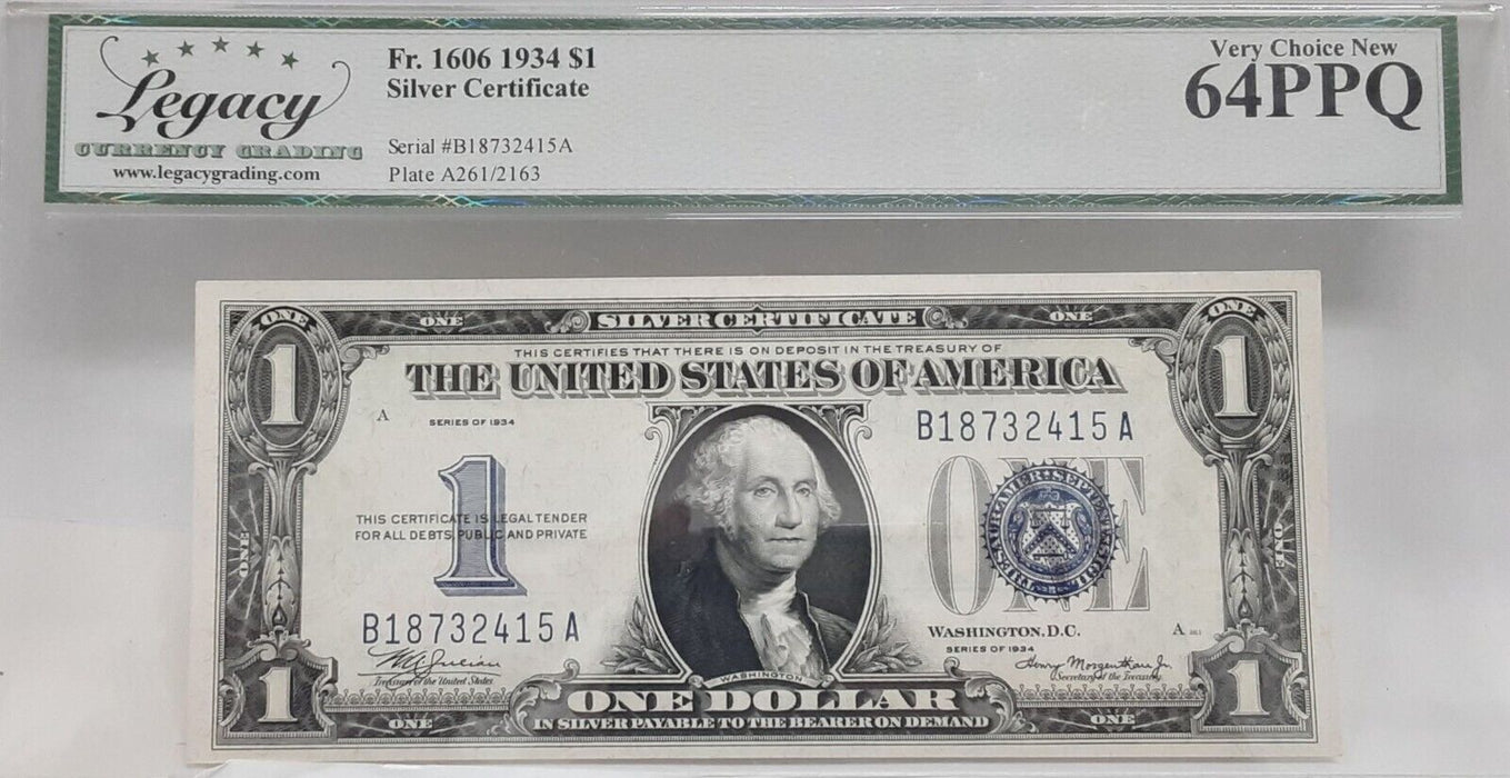 1934 $1 Silver Certificate FR#1606 (BA Block) Legacy Very Choice New 64 PPQ  C