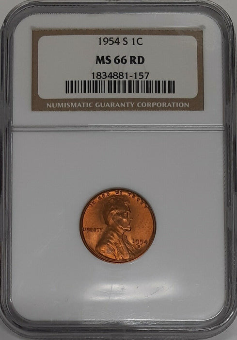 1954-S Lincoln Wheat Cent 1c NGC MS-66 RD