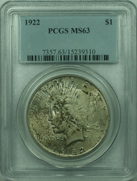 1922 Peace Silver Dollar $1 Coin PCGS MS-63 Toned (36) F