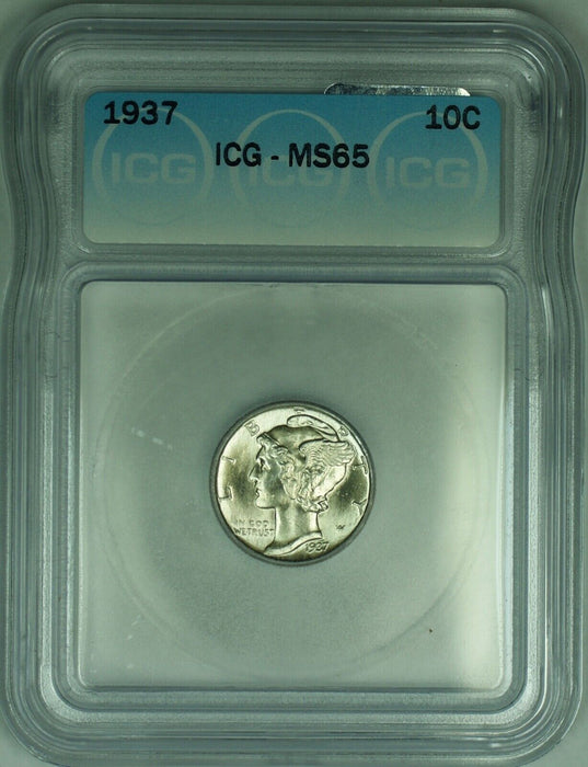 1937 Mercury Silver Dime 10c Coin ICG MS-65 (Looks FSB) (53D)