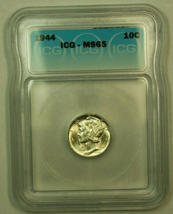 1944 Silver Mercury Dime 10c Coin ICG MS-65 J