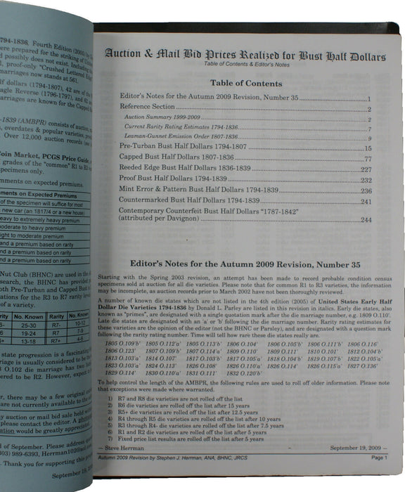Autumn 2009 #35 S. J. Herrman Auction & Mail Bid Prices Realized R4-R8 Bust Half