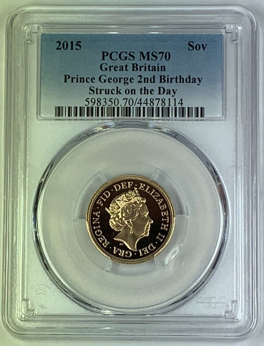 2015 Great Britain Gold Sovereign Coin PCGS MS 70, Pr. George 2nd Birthday (AN)