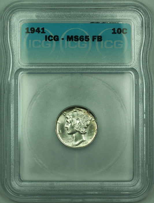 1941 Mercury Silver Dime 10c Coin ICG MS-65 Full Bands FB (B)