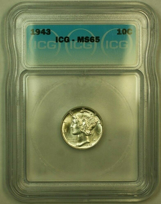 1943 Silver Mercury Dime 10c Coin ICG MS-65 B