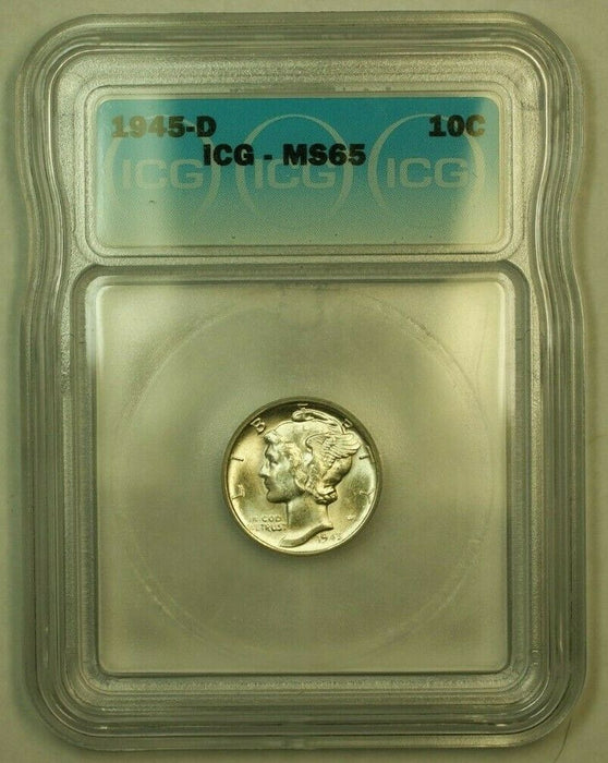1945-D Silver Mercury Dime 10c Coin ICG MS-65 M