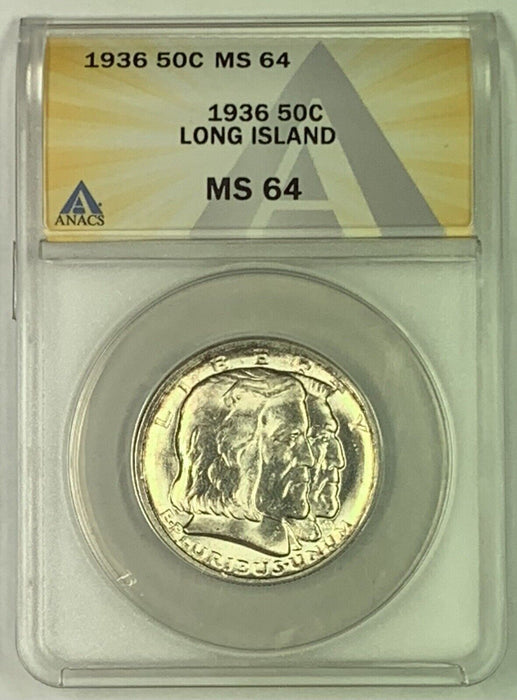1936 Long Island Silver Half Dollar Commemorative Coin ANACS MS 64