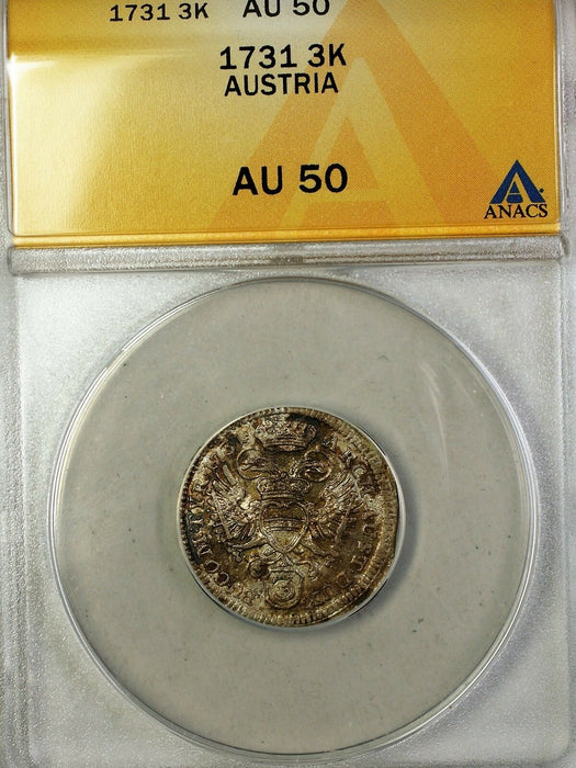 1731 Austria 3K Three Kreuzer Silver Coin ANACS AU 50